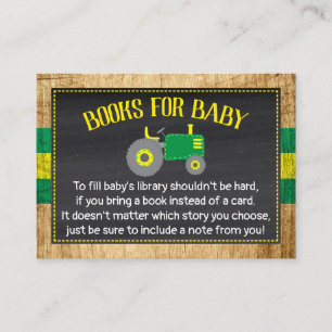 Carte D'accompagnement Baby shower de tracteur vert Apportez un livre