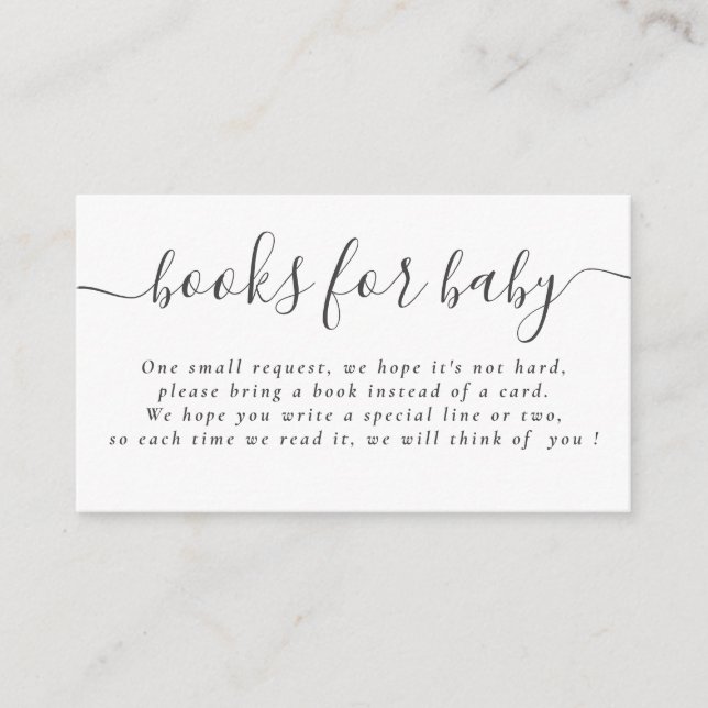 Carte D'accompagnement Baby shower de typographie noir blanc Livres pour  (Devant)