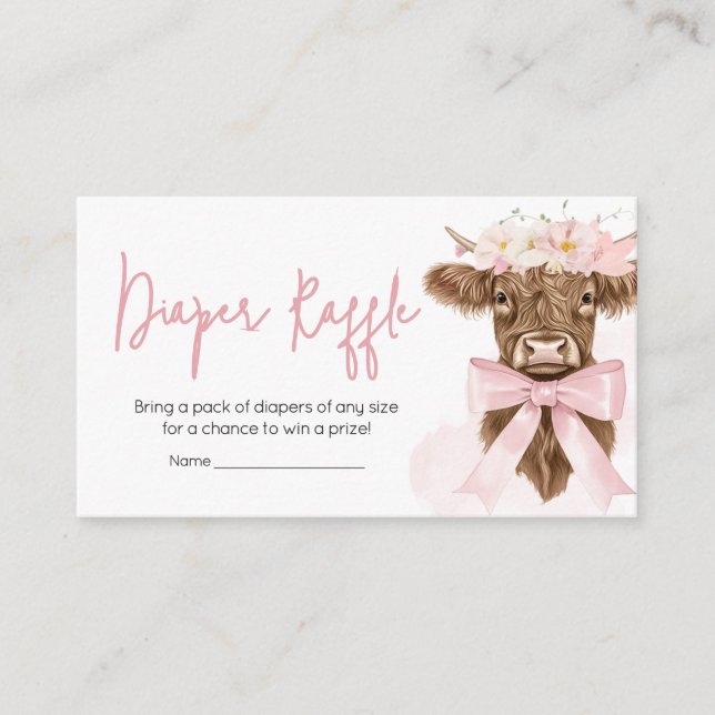 Carte D'accompagnement Baby shower de vache rose Floral Highland Raffin (Devant)