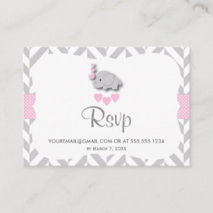 Carte D'accompagnement Baby shower d'éléphant rose et gris - RSVP E-mail