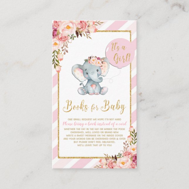 Carte D'accompagnement Baby shower d'éléphant rose floral Apportez une ca (Devant)