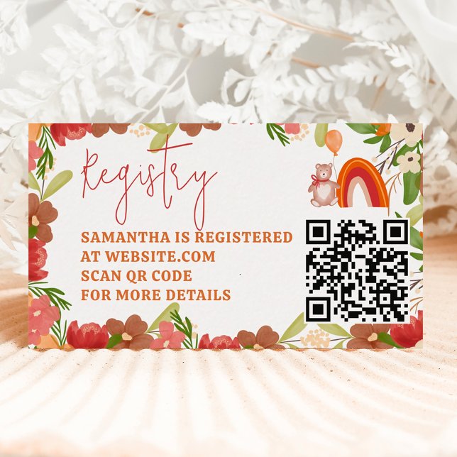 Carte D'accompagnement Baby shower d'enregistrement de l'ours en peluche (Cute teddy bear rainbow registry baby shower enclosure card)