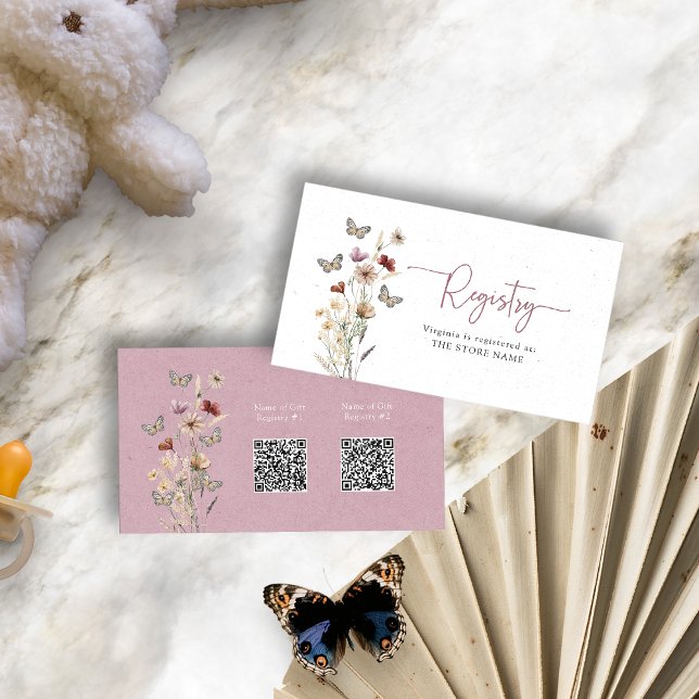 Carte D'accompagnement Baby shower d'enregistrement rose (Dusty Pink Floral Registry Baby Shower Enclosure Card with QR Codes by Painted Paperie
)