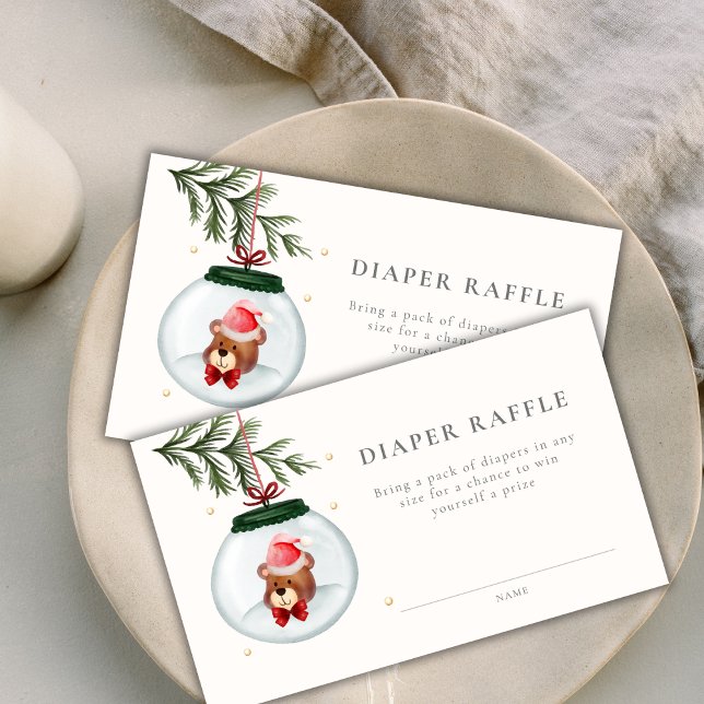 Carte D'accompagnement Baby shower d'hiver de l'ours en peluche Raffin (Teddy Bear Winter Baby Shower Diaper Raffle Enclosure Card)