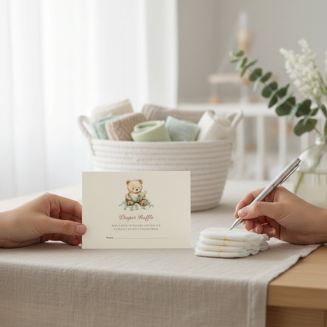 Carte D'accompagnement Baby Shower Diaper Raffle Card with Teddy Bear (Créateur téléchargé)