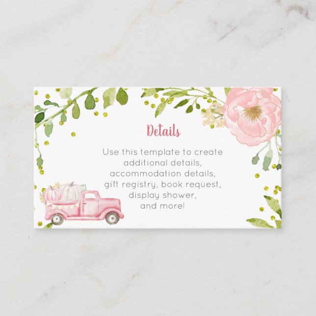 Carte D'accompagnement Baby shower d'insertion de camion Citrouille rose  (Devant)