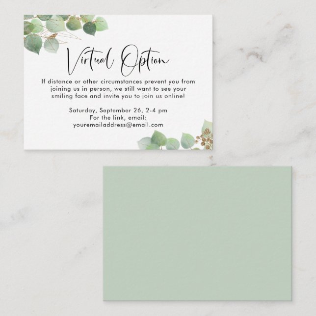 Carte D'accompagnement Baby shower d'option virtuelle Eucalyptus (Devant / Derrière)