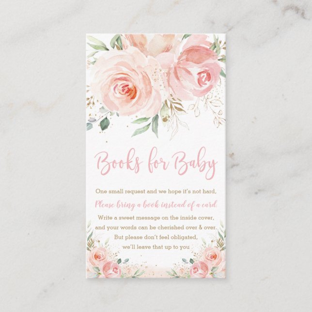Carte D'accompagnement Baby shower d'or floral rose vif Apportez un livre (Devant)