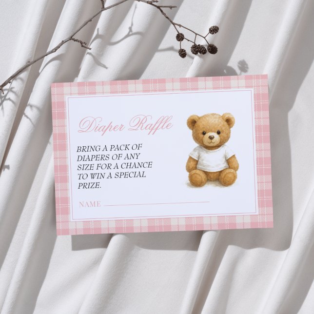Carte D'accompagnement Baby shower d'ours Preppy moderne Raffle de couche (Créateur téléchargé)