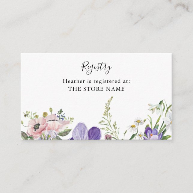 Carte D'accompagnement Baby shower du registre fleur sauvage (Devant)