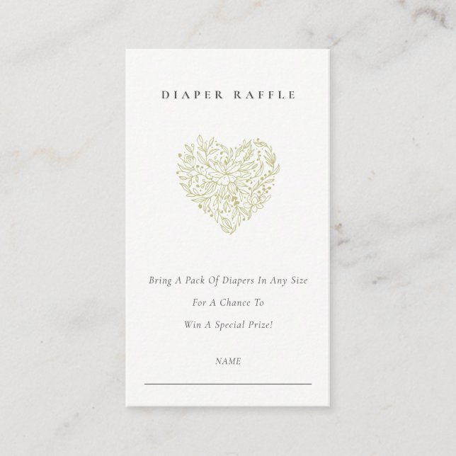 Carte D'accompagnement Baby shower Dusky Green Flora Heart Diaper Raffle (Devant)