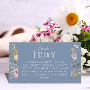 Carte D'accompagnement Baby shower Dusty Blue Fleur sauvage Livres pour b