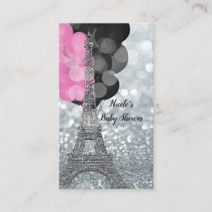 Carte D'accompagnement Baby Shower Eiffel Paillettes Argent Raffe au Couc