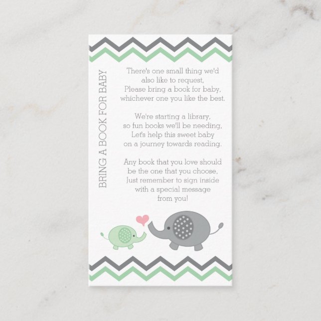Carte D'accompagnement Baby shower éléphant Apportez une notice | Vert (Devant)