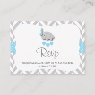 Carte D'accompagnement Baby shower éléphant bleu et gris - RSVP E-mail