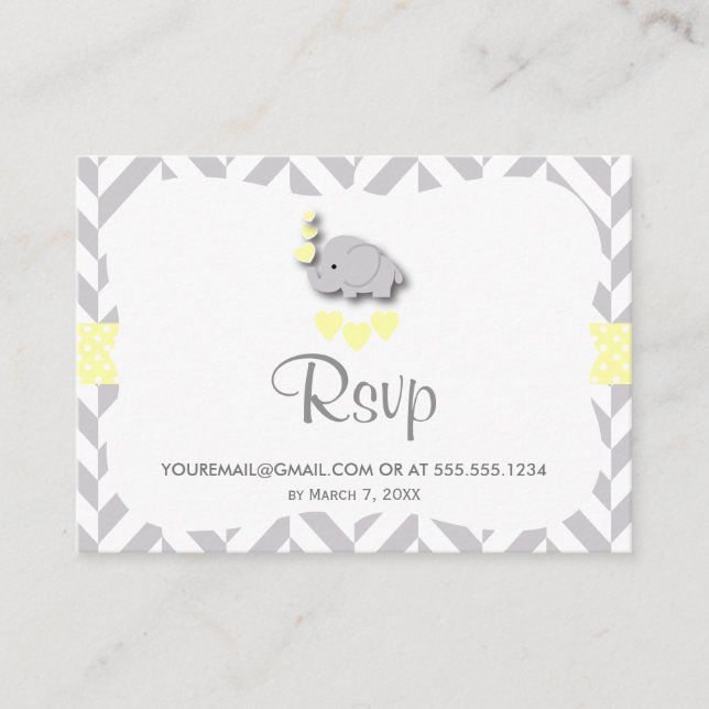 Carte D'accompagnement Baby shower éléphant jaune et gris - RSVP (Devant)
