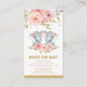 Carte D'accompagnement Baby shower Eléphant Twin Girls Apportez un livre