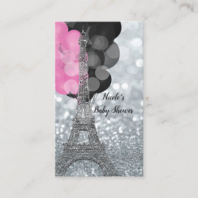 Carte D'accompagnement Baby Shower en argent pailleté Eiffel Tirage au so (Devant)