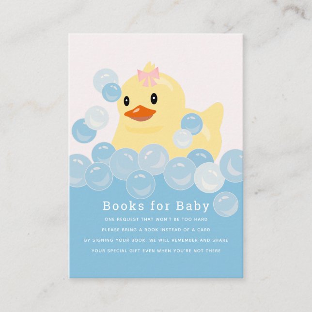 Carte D'accompagnement Baby shower en caoutchouc Ducky Girl rose demande  (Devant)