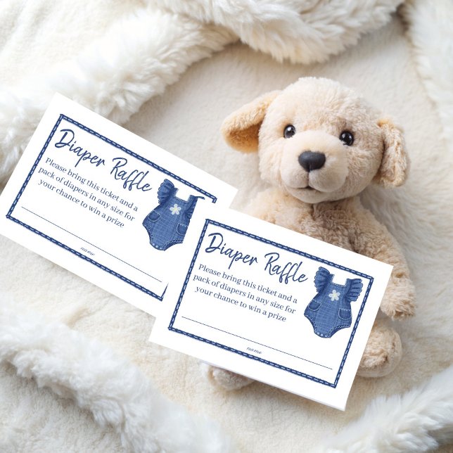 Carte D'accompagnement Baby shower en jean bleu, tombole (Blue jean girls baby shower diaper raffle enclosure cards blue denim romper raffle tickets)