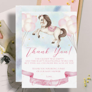 Carte D'accompagnement Baby shower Fairytale Pony Stars rose Ballons
