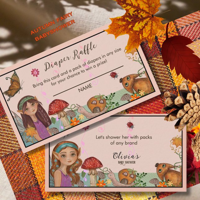 Carte D'accompagnement Baby shower Fée Enchantée Autumn Raffin (Enchanted Autumn Fairy Baby Shower Diaper Raffle Enclosure Card)
