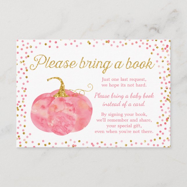 Carte D'accompagnement Baby shower fille Citrouille Aquarelle Apportez un (Devant)