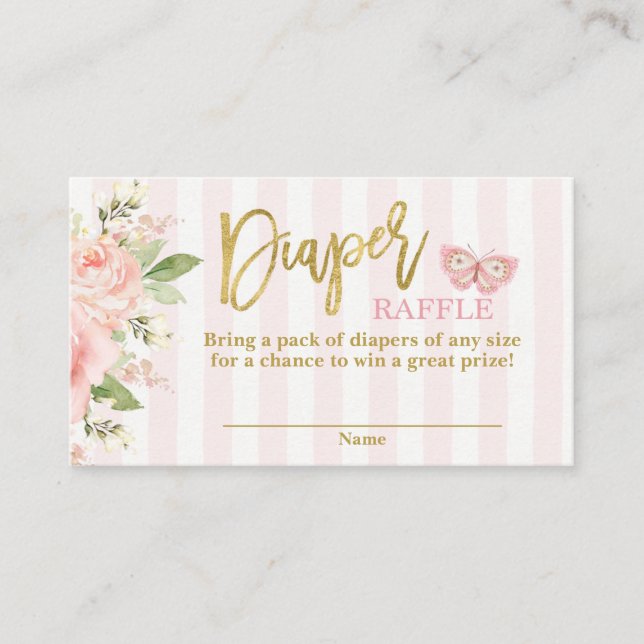 Carte D'accompagnement Baby shower fille papillon Diaper Raffle (Devant)