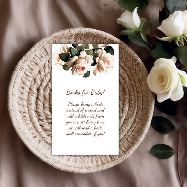 Carte D'accompagnement Baby shower fille Rose doux Beige Livres pour bébé (Rose Girl Baby Shower Books for Baby Enclosure Card)