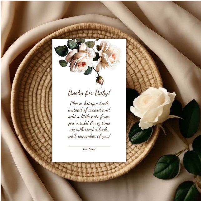 Carte D'accompagnement Baby shower fille Rose doux Beige Livres pour bébé (Rose Girl Baby Shower Books for Baby Enclosure Card)