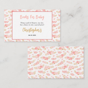 Carte D'accompagnement Baby Shower Fille Rose Poudré et Fleurs Dorées