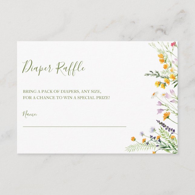 Carte D'accompagnement Baby shower fleur sauvage du billet Diaper (Devant)