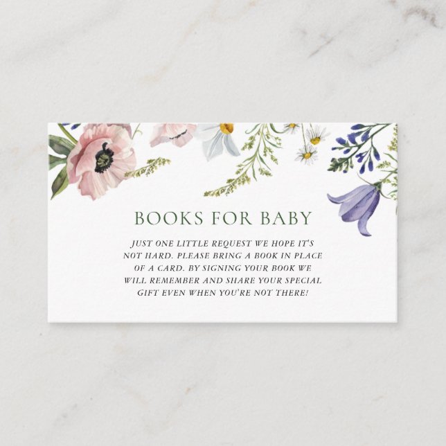 Carte D'accompagnement Baby shower fleur sauvage Livres pour la demande b (Devant)