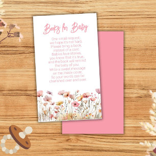 Carte D'accompagnement Baby shower Fleur sauvage rose Livres pour bébé