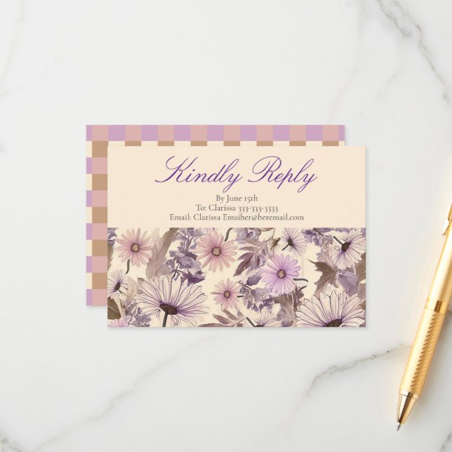 Carte D'accompagnement Baby shower Fleur sauvage vintage (Devant/Arrière en situation)