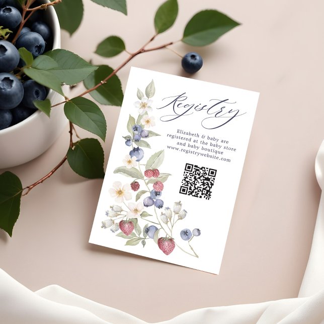 Carte D'accompagnement Baby shower Floral Berry Sweet QR Code Registre (Floral Berry Sweet Baby Shower QR Code Registry Enclosure Card)