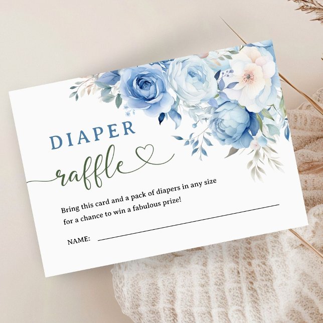 Carte D'accompagnement Baby shower floral bleu Dusty Raffle de couche (Créateur téléchargé)