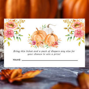 Carte D'accompagnement Baby Shower Floral Citrouille Tombée Tirage au Sor