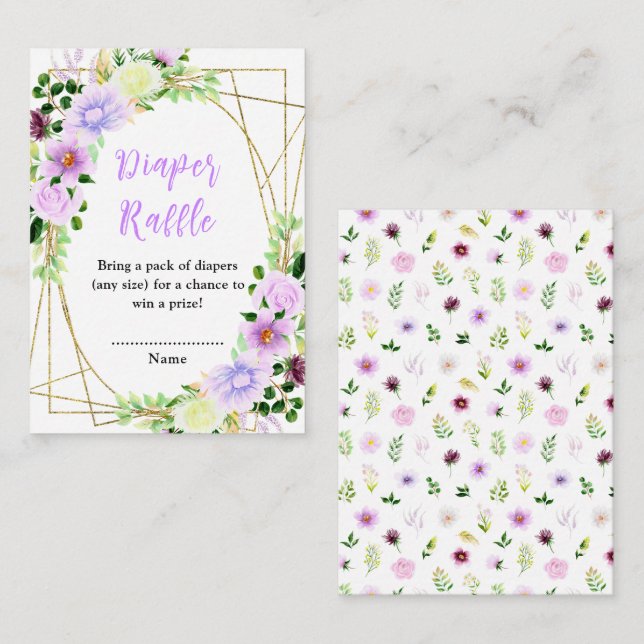 Carte D'accompagnement Baby shower floral mauve de printemps Raffin (Devant / Derrière)