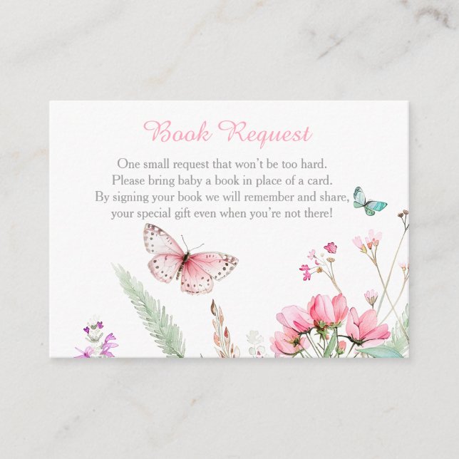 Carte D'accompagnement Baby shower floral papillon rose printanier (Devant)
