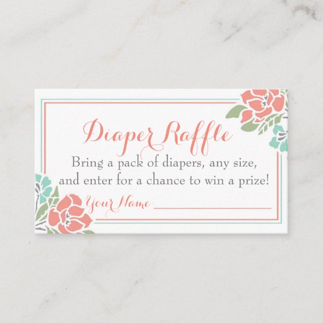Carte D'accompagnement Baby shower floral Refouler Billet Coral Turquoise (Devant)