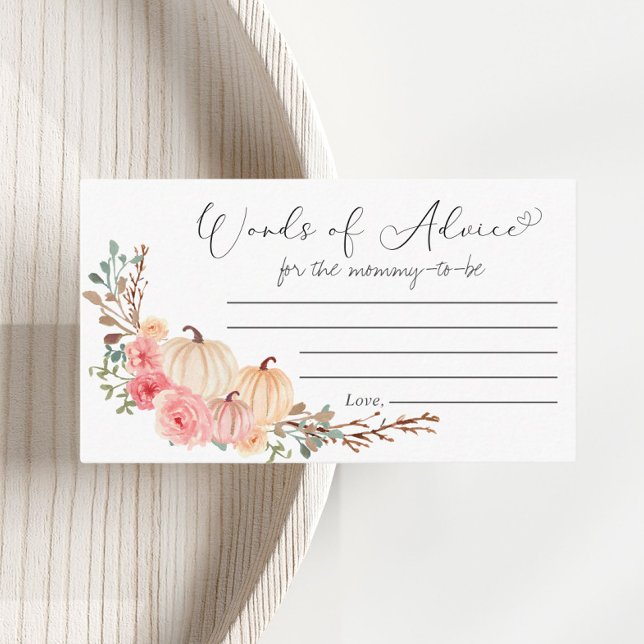 Carte D'accompagnement Baby shower Floral Rose citrouille Mots De Conseil (Créateur téléchargé)