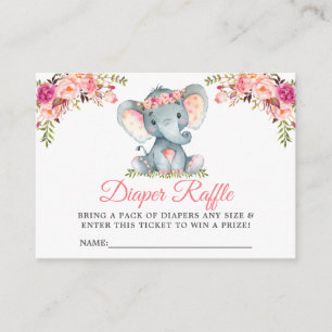 Carte D'accompagnement Baby shower floral rose éléphant Raffle de couches