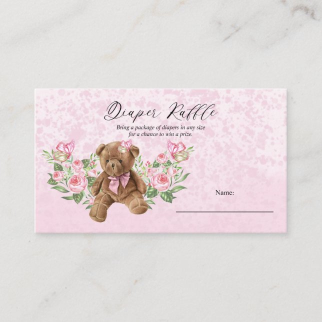 Carte D'accompagnement Baby shower floral rose Teddy Bear Raffin (Devant)