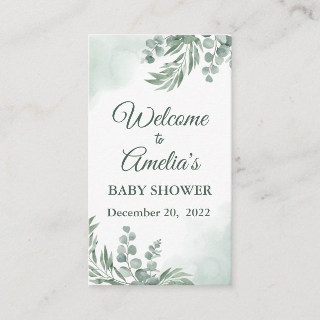 Carte D'accompagnement Baby shower Floral Vert Sage Affiche de bienvenue  (Devant)