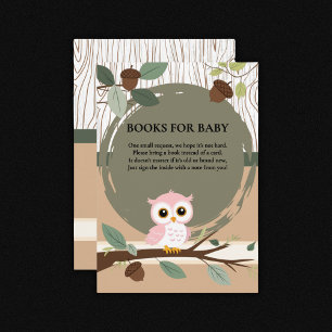 Carte D'accompagnement Baby shower forestier de la chouette rose