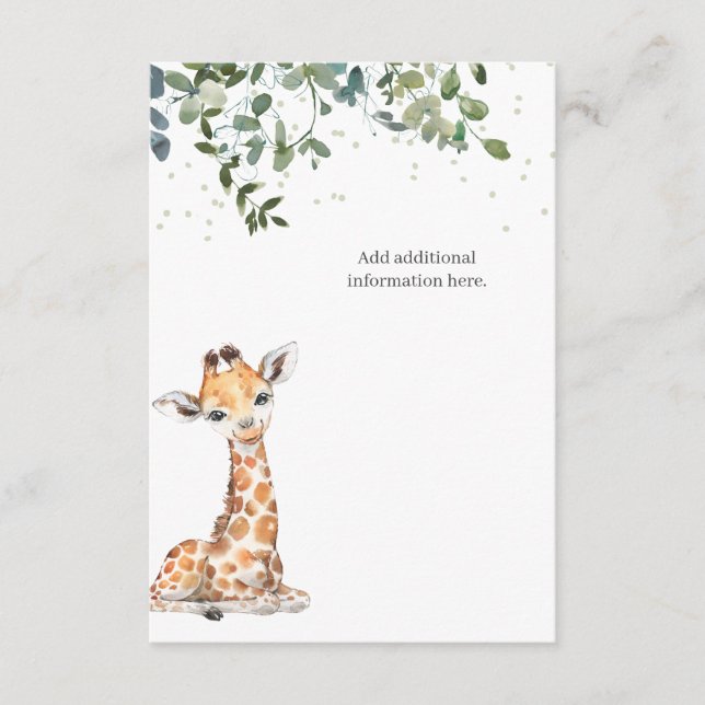 Carte D'accompagnement Baby shower Giraffe Eucalyptus (Devant)