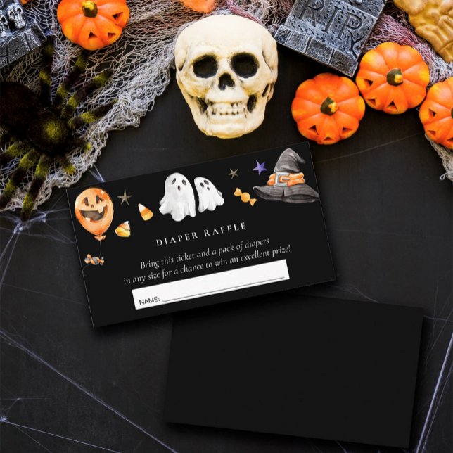 Carte D'accompagnement Baby shower Halloween Déchets Raffle Noir (Get swept up in the Halloween fun and add a playful twist to our baby's diaper stack! )
