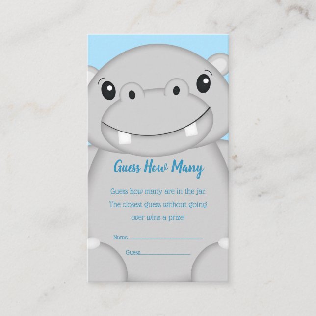 Carte D'accompagnement Baby shower Hippo bleu (Devant)
