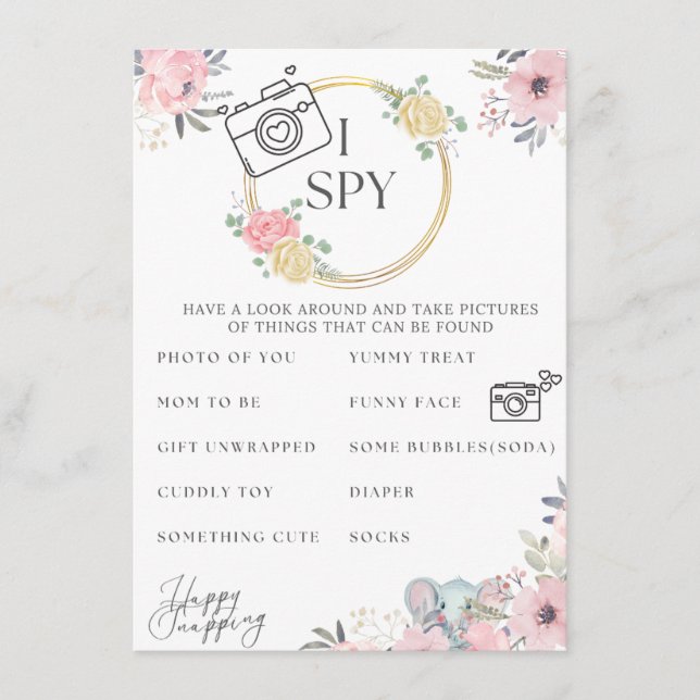Carte D'accompagnement Baby shower I Spy Jeu Elephant Design (Devant)